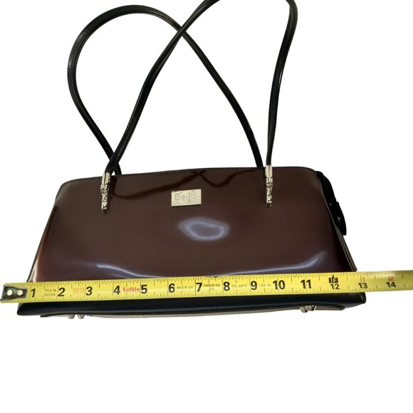 BEIJO HANDBAG Classic London Paris New York Brown Patent Leather Shoulder Bag - Picture 8 of 12